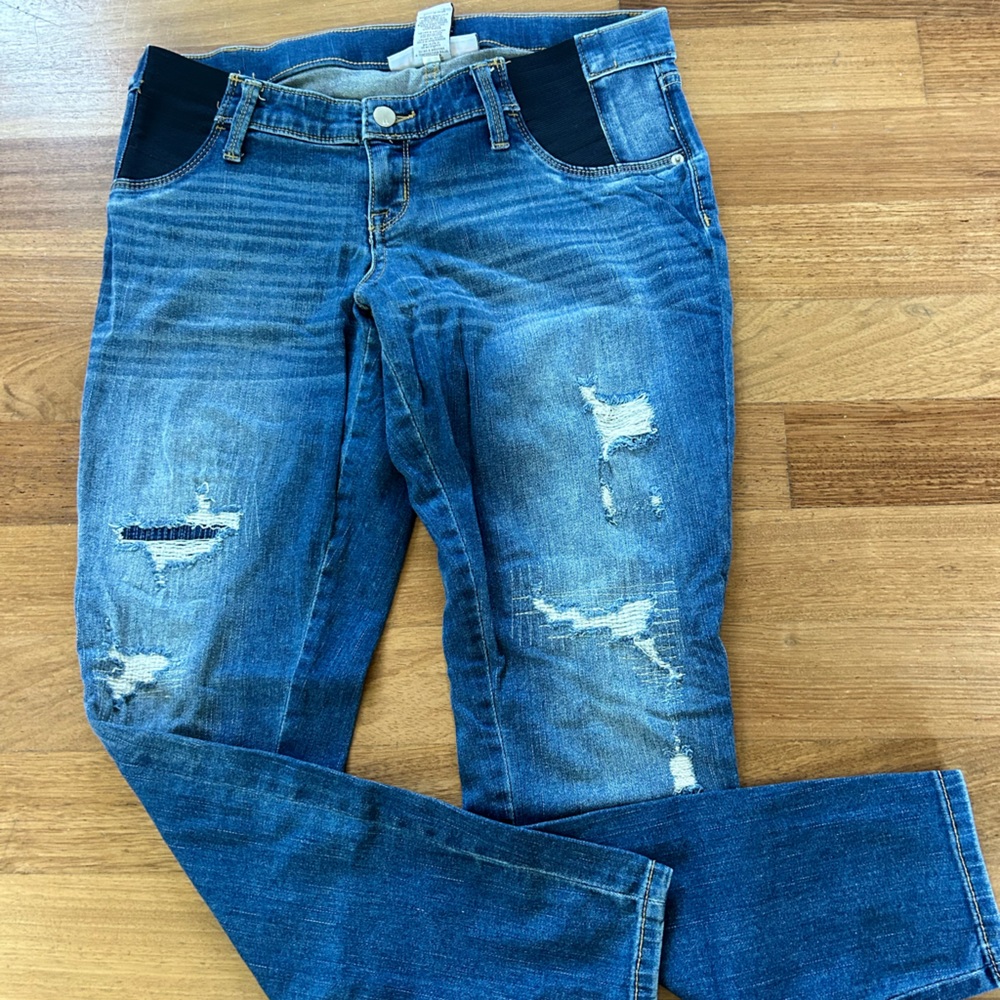 Maternity - Distressed Blue Denim Jeans